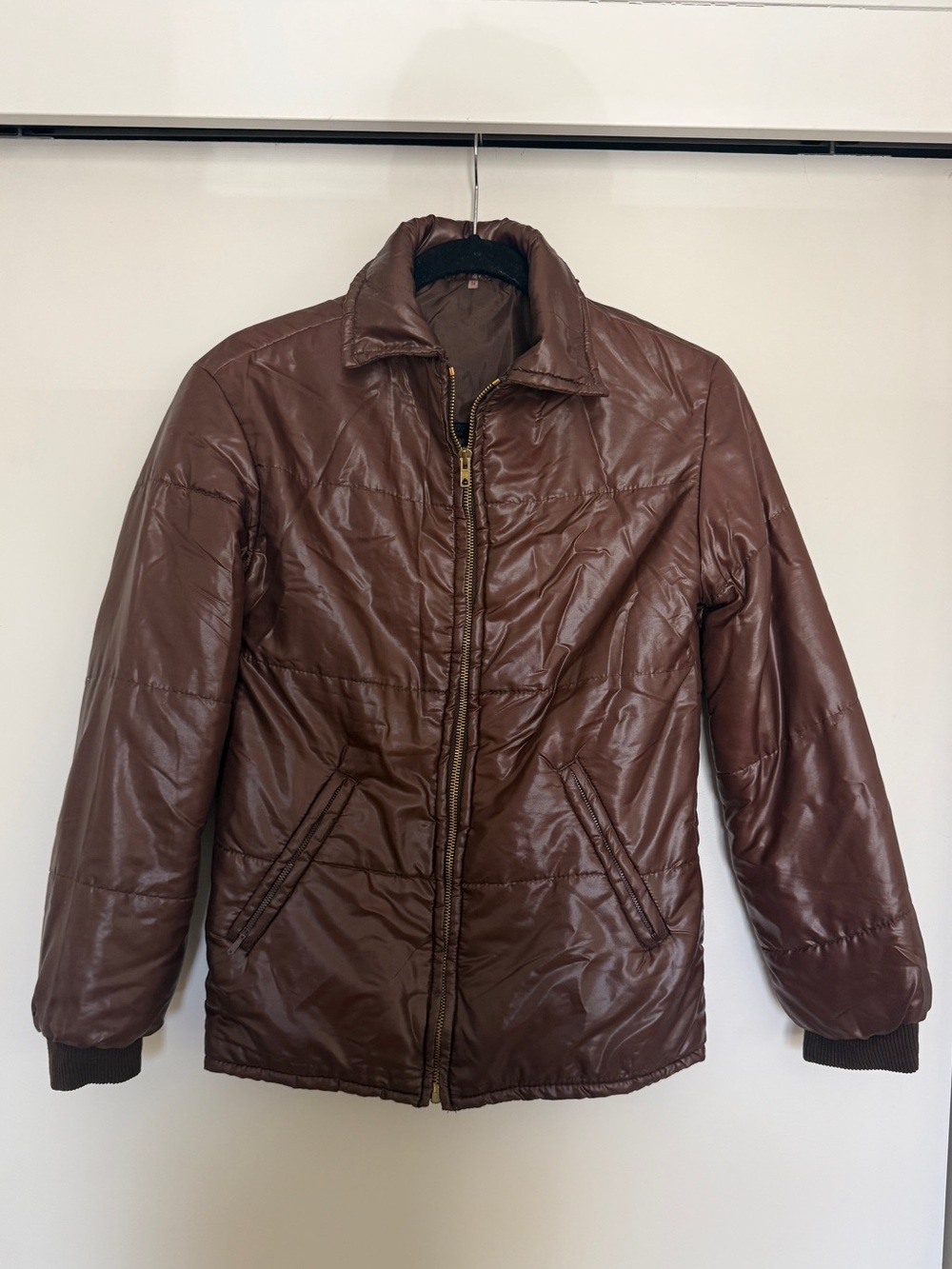 Women’s Vintage Brown Quilted Puffer Jacket w/ Retractable Hood